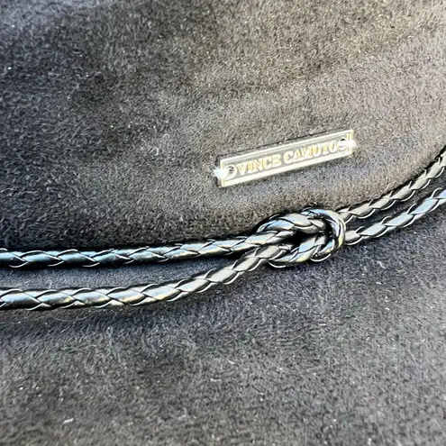 Vince Camuto  Black Cowgirl Hat Braided Cord Band Faux Suede Leather O/S NWT