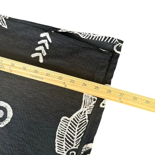 Artsy BOHO Black Top Women Size S Fish Doodle Print Crinkle Art To Wear Fashque