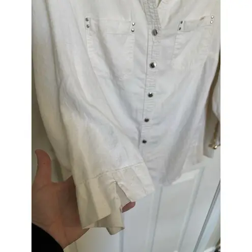 C.D. Daniels Linen Blend White 3/4 Sleeve Top Size 1X Beachy Cover Up Vacation