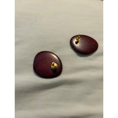 Wooden Disc Necklace and Earrings Set Brown Purple Statement Jewelry Women