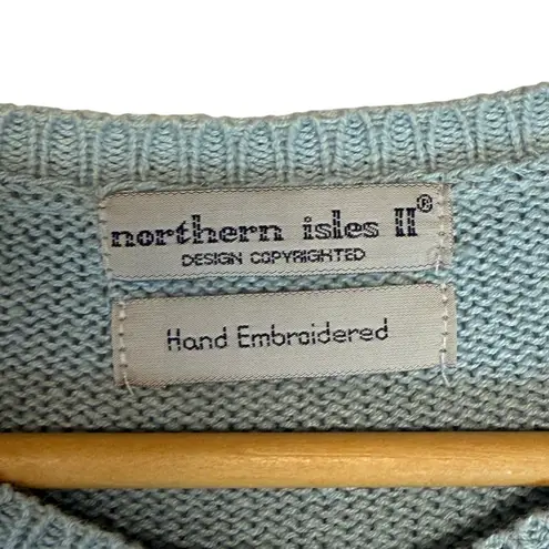 Vintage Northern Isles Hand Embroidered Angels Cardigan Sweater Cottagecore XL Blue