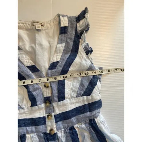 Point Sur J Crew Blue Striped Linen Front Button Blue Summer Midi Dress Size 4P