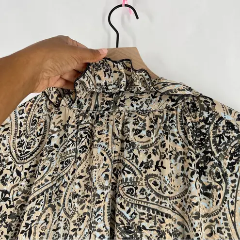 OPT Boho Paisley Print Long Sleeve Tiered Midi Dress Peasant Prairie Ruffle M Green Size M