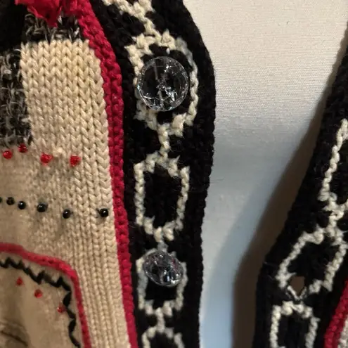 Storybook Knits Cardigan Sweater Cream Black Red Rooster Size Small Tassels