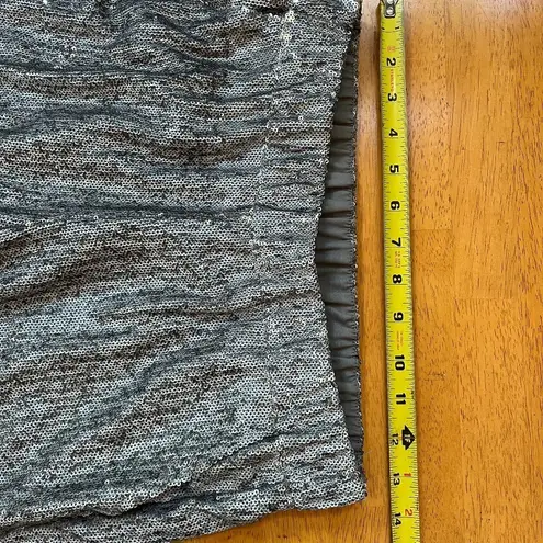 Ecru Sequin Party Pants Ankle Slit Elastic Waist Silver Gray Jogger Lined Size S