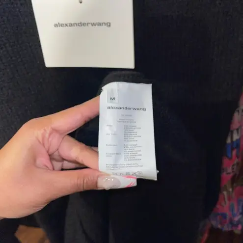 Alexander Wang Black Alpaca Rope-Detail Fuzzy Short Sleeve Mini Sweater Dress