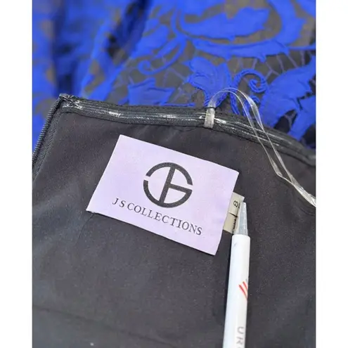 JS Collections NWT Dress Blue Jacquard Hi Low Ballgown Strapless Cocktail Size 8