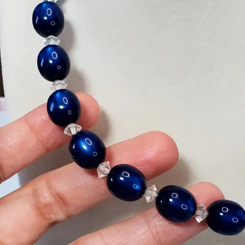 Cobalt Blue Beaded Choker Necklace Shepard Hook 12"