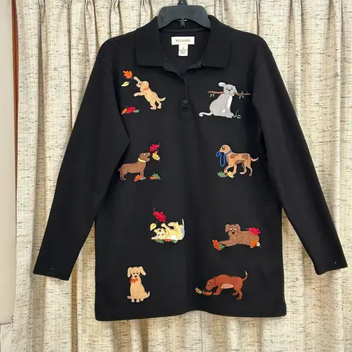 Bechamel Vintage Dog Applique Long Sleeve Polo Black Size M