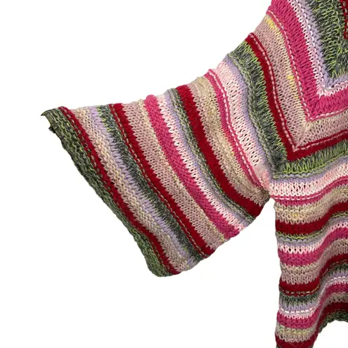 Anthropologie Chunky Knit Striped Turtleneck Bell Sleeve Sweater Multicolored Pink Size M