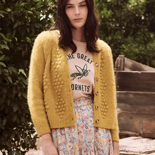 The Great Diamond Bobble Cardigan Sweater Alpaca Bubble Green Yellow Size 0 - Image 14