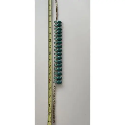 Women's Blue Water Drop Charm Beaded Gold Chain Pendant Necklace Sz 21”