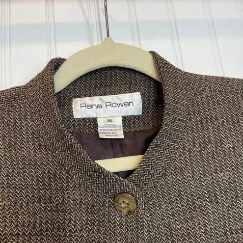Rena Rowan Womens Brown Wool Jacket Mock Neck Button Plus Size 16