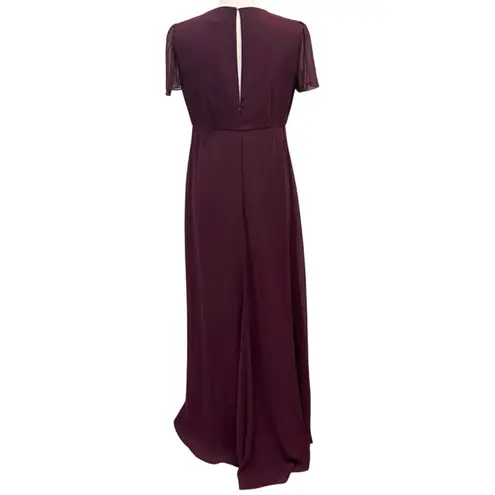 Joanna August Plum Chiffon Flutter Sleeve Maxi Bridesmaid Wedding Guest Dress