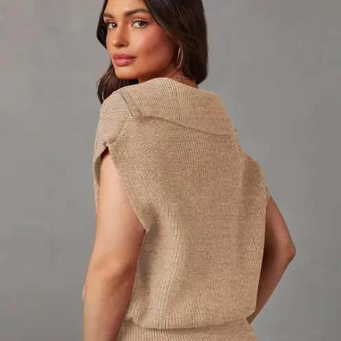 Dokotoo Women's Sleeveless Half Zip Pullover Sweaters Knitted Loose Sweater 2XL Tan Size XXL