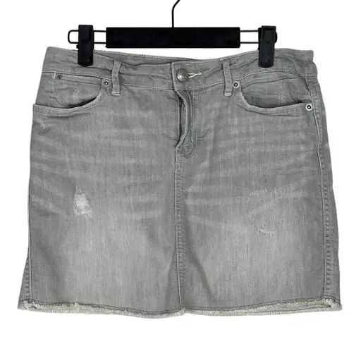 Martin + Osa Distressed Raw Hem Stretchy Mini Jean Skirt 10 Grey Washed #3594 Gray