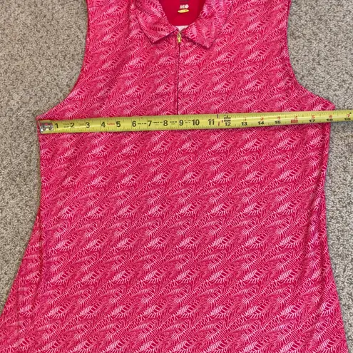 Greg Norman Pink Fern Print Sleeveless Golf Polo Top XL ML75 PlayDry Preppy