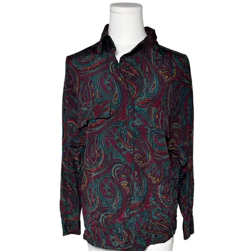Ellen Tracy Vintage Silk Paisley Blouse Linda Allard Drop Shoulder 80s 90s
