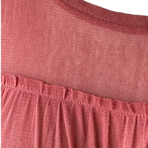 Massini Boho Spice Red Raw Edge Sheer Short Sleeve Bohemian Top ~ Womens Size XL