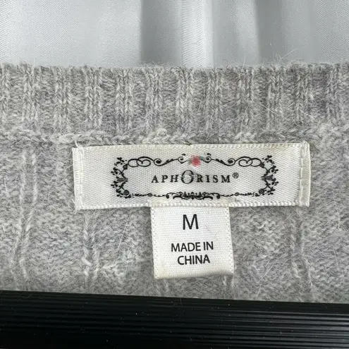 Aphorism Cable Knit Sweater Crewneck Grey White Stripe Medium