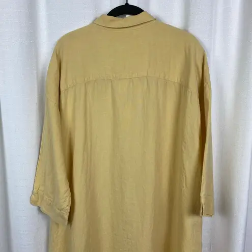 J.Jill Butter Yellow Linen Patch Pocket Button Front Midi Shirt Dress Sz.L Size L
