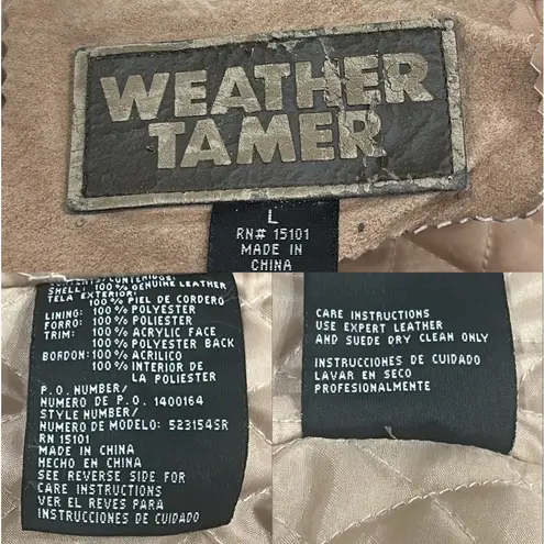 Weather Tamer VTG 90s Beige Suede Faux Fur Shearling Coat Aviator Pilot Sz Large Tan