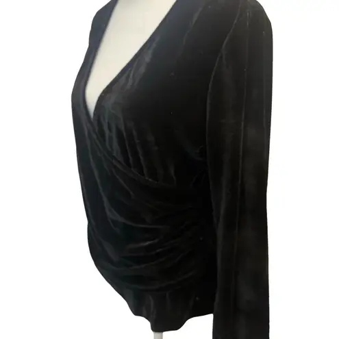 NWT Sexy Black Velvet Faux Wrap Blouse Med Whimsigoth Witchy Office Siren Corp
