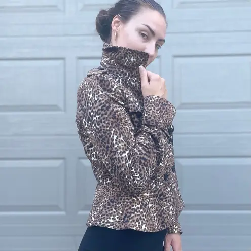 Banana Republic  Chic Cropped Leopard Print Trench Coat Peplum Jacket Size S thumbnail 5