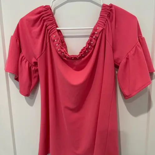 Karl Lagerfeld Orange and Pink Ruched Puff Sleeve Blouse