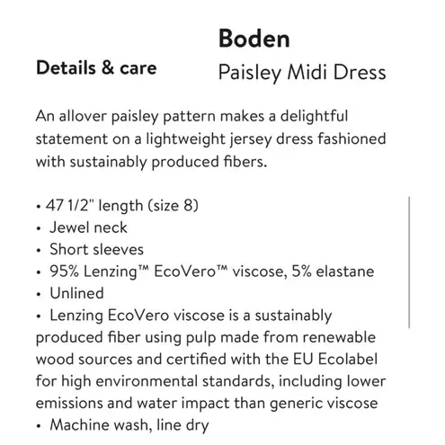 BODEN NWT Ruffle Paisley Jersey Midi Dress D0283 Size 4L Pockets Stretchy Waist Blue