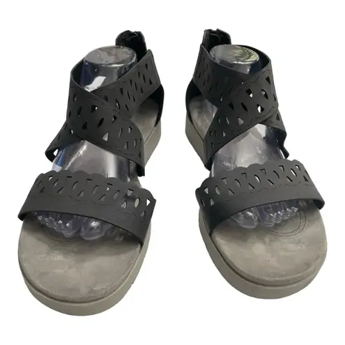 Yuu Phoria Womens Indy Open Toe Cross Strap Zipper Back Casual Sandals Size 12M Black