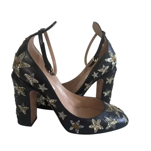 VALENTINO Tango Star 100 Sequined Ankle Strap Heels Size 37 / US 7 Silver