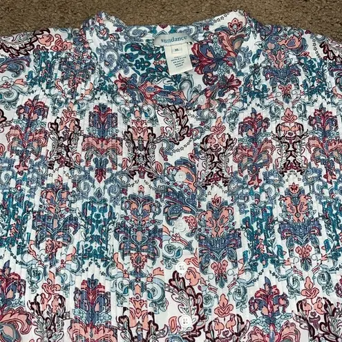 Sundance Grace Delight Paisley Pleated Pintuck Button Blouse XL