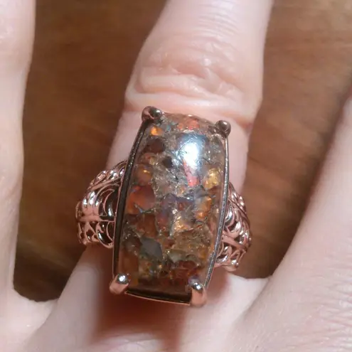 Matrix Fire Opal 14K Rose Gold Over Copper Solitaire Ring (Size 6)