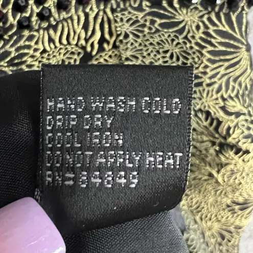 Carmen Marc Valvo Dress 10 Black Gold Floral Brocade Jacquard Beaded Cocktail