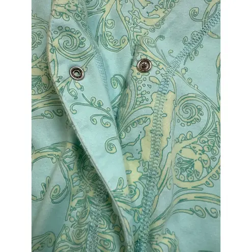 Miss Elaine Essentials Short Sleeve Snap Front Premium Knit Robe PL Teal Paisley Blue Size L