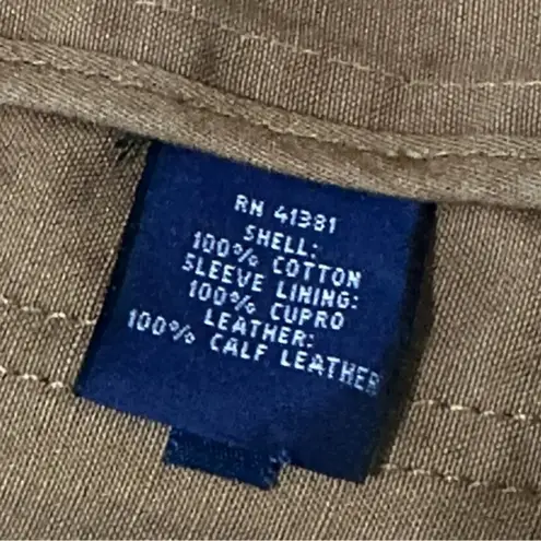 Ralph Lauren Womens Size 12 Brown Cotton Canvas Leather Covered Button Up Jacket