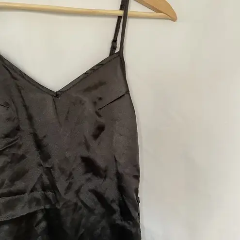 Women's silky black lingerie chemise dress spaghetti straps lace up sides