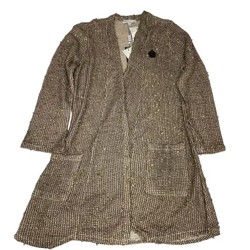 Keren Hart Knitted Long Line Open Cardigan Sweater Size S Taupe Gold Formal