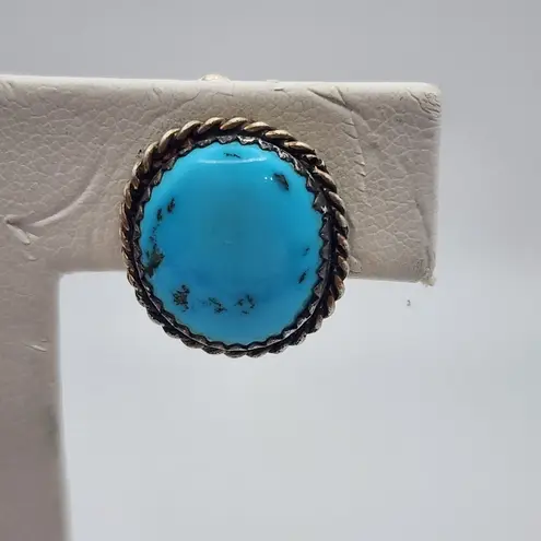 Vintage Sterling Silver Twisted Rope & Turquoise Stone Clip