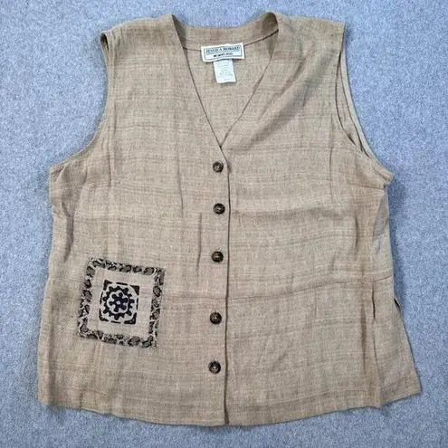 Jessica Howard Vintage Vest Women's 14 Button Front Tan Pocket Lightweight 90s