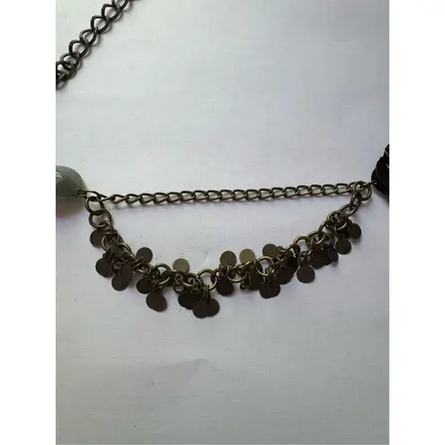 Vintage floral green and brown extra long beaded chain necklace
