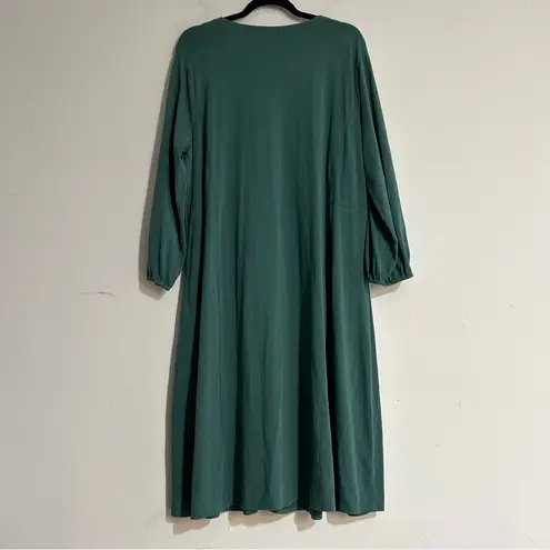 J. Jill Button Front Pleated Jersey Knit Long Sleeve Midi Dress Teal XL Tall Green