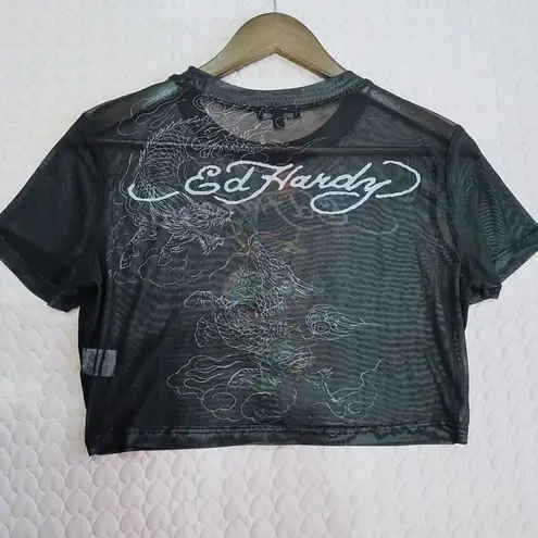 Ed Hardy NWOT  Dragon Cropped Baby T-Shirt Women's Black Mesh Size 3X