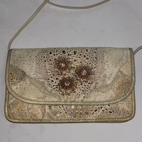 CARLOS FALCHI CREAM AND GOLD ANIMAL SKIN CROSSBODY ONE OF A KIND AND VINTAGE