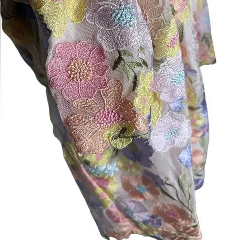 Boston Proper Pastel Embroidered Mesh Three Quarter Sleeve Hip Length Duster XL