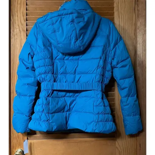 Covington Women's Large Blue Puffers Jacket with Belt Hooded Winter Casual