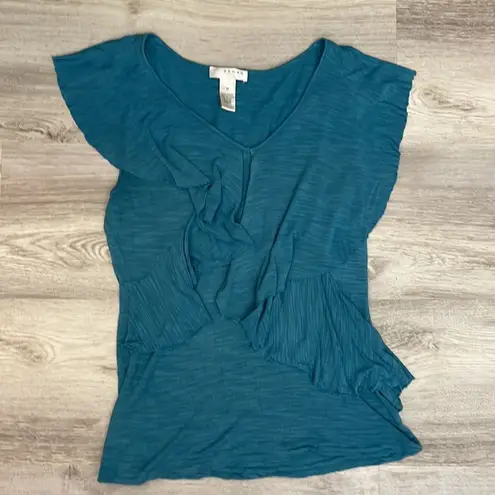 Kenar Aqua Short Sleeve V-Neck Ruffle Overlay Blouse Size Medium