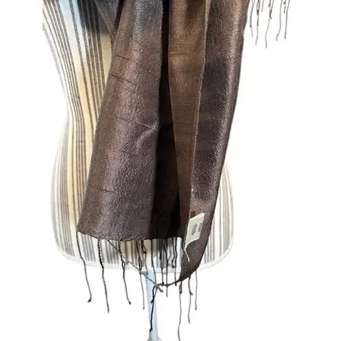 Coldwater Creek Brown Fringe Trim 100% Silk Scarf Women Sz OS