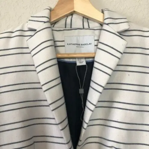 Katherine Barclay White & Navy Striped Single Button Knit Blazer XS